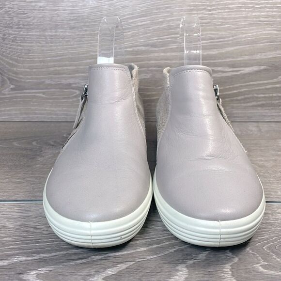 Ecco Soft Low Cut Zip Womens Sz 7/EU 38 Gray Rose Leather Mid Comfort Ankle Boot - Picture 2 of 10